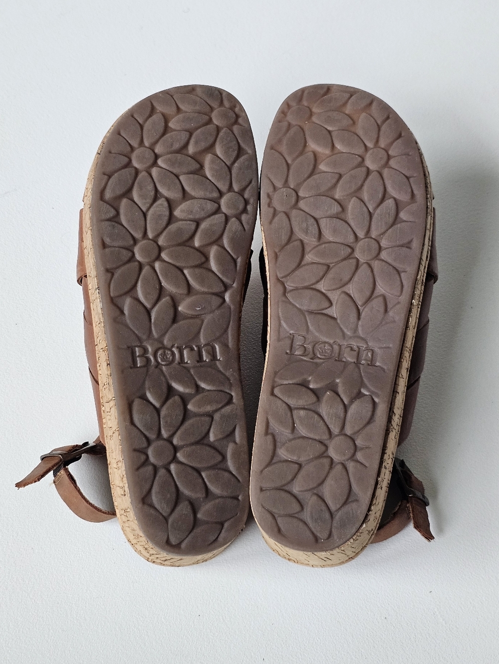 Born Leather Wedge Sandals Brown Strappy Slingback Comfort 10M - Picture 9 of 10